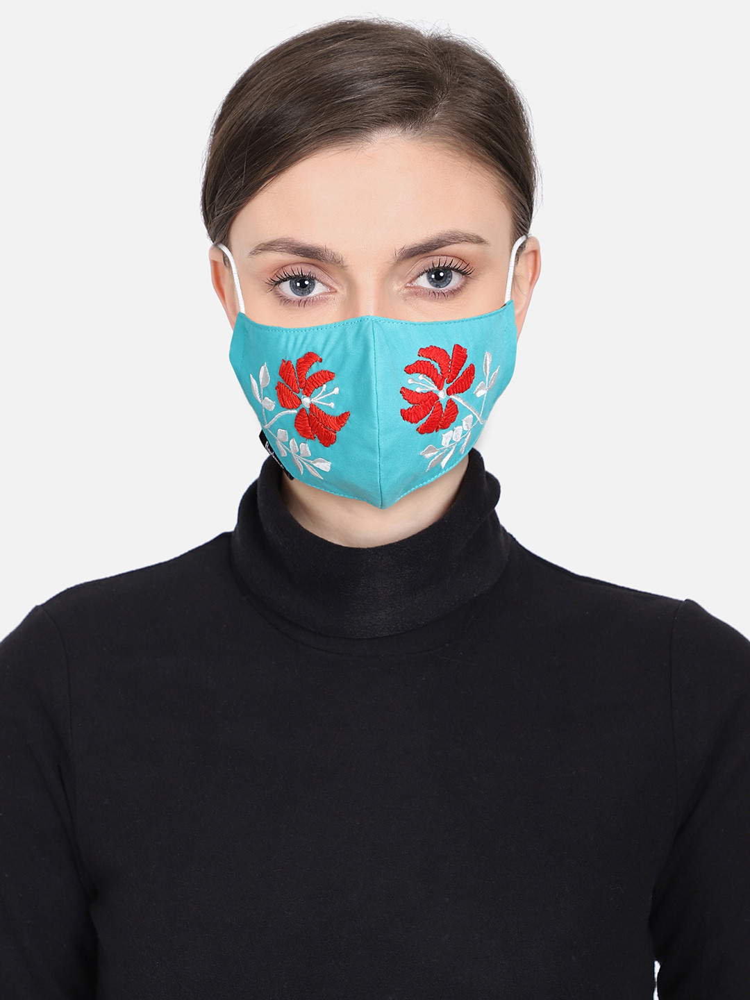 Anekaant Women Blue & Red Embroidered 3-Ply Reusable Outdoor Face Mask