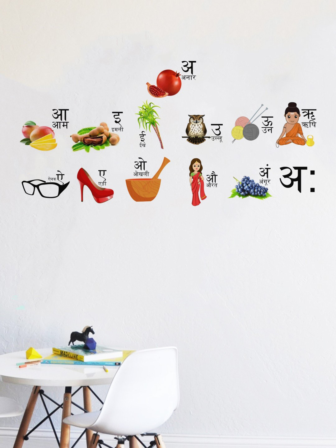 rawpockets Multicolored Hindi Alphabets Wall Stickers