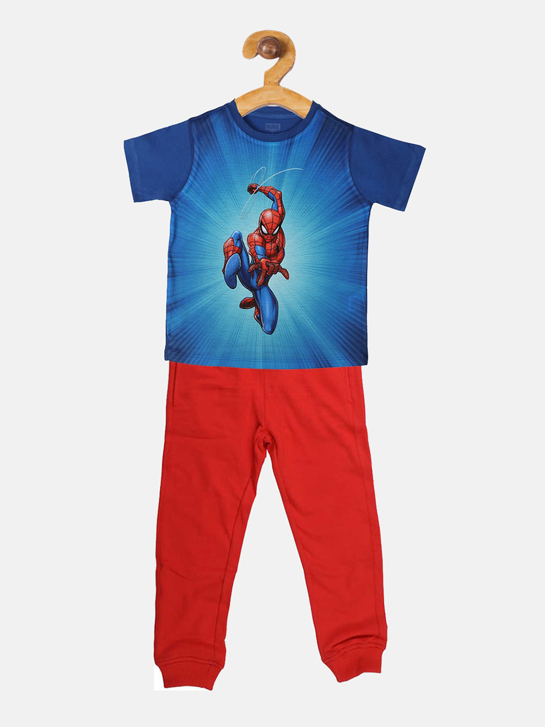 YK Marvel Boys Blue & Red Printed T-shirt with Pyjamas