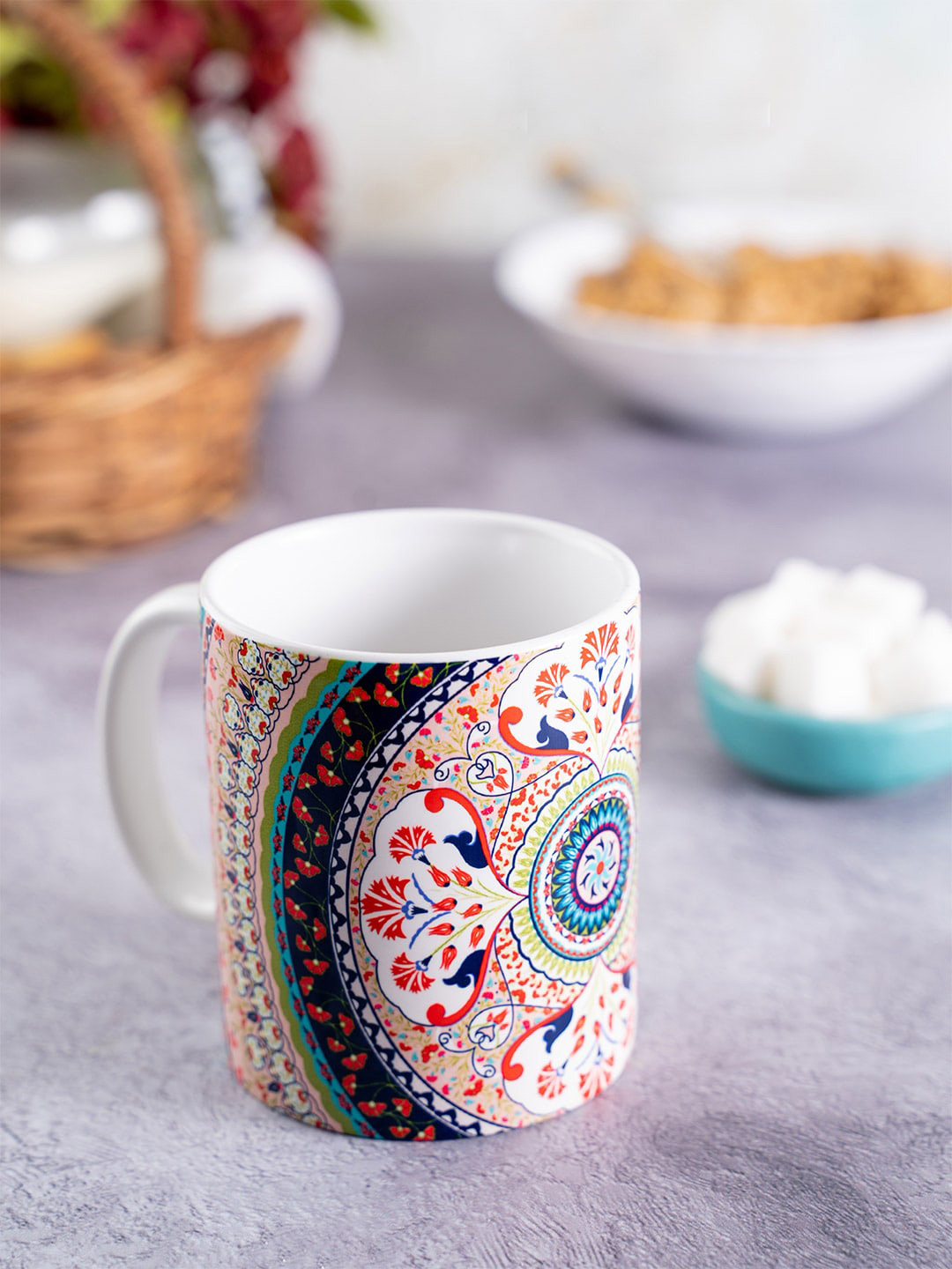 KOLOROBIA Studying To Save Lives White Ethnic Motifs Ceramic Microwave Safe Mug-325ml