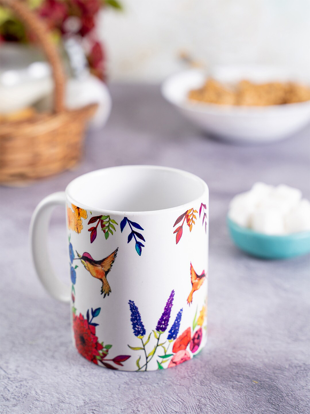 KOLOROBIA Royal White Floral Ceramic Handmade Mug-250ml