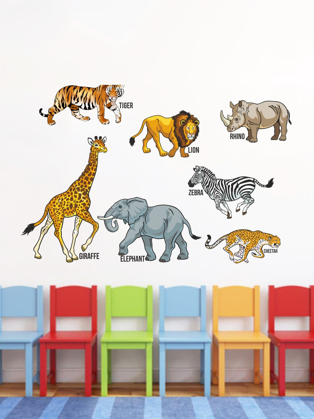 rawpockets Multicolored Wild Animals with Name Wall Sticker