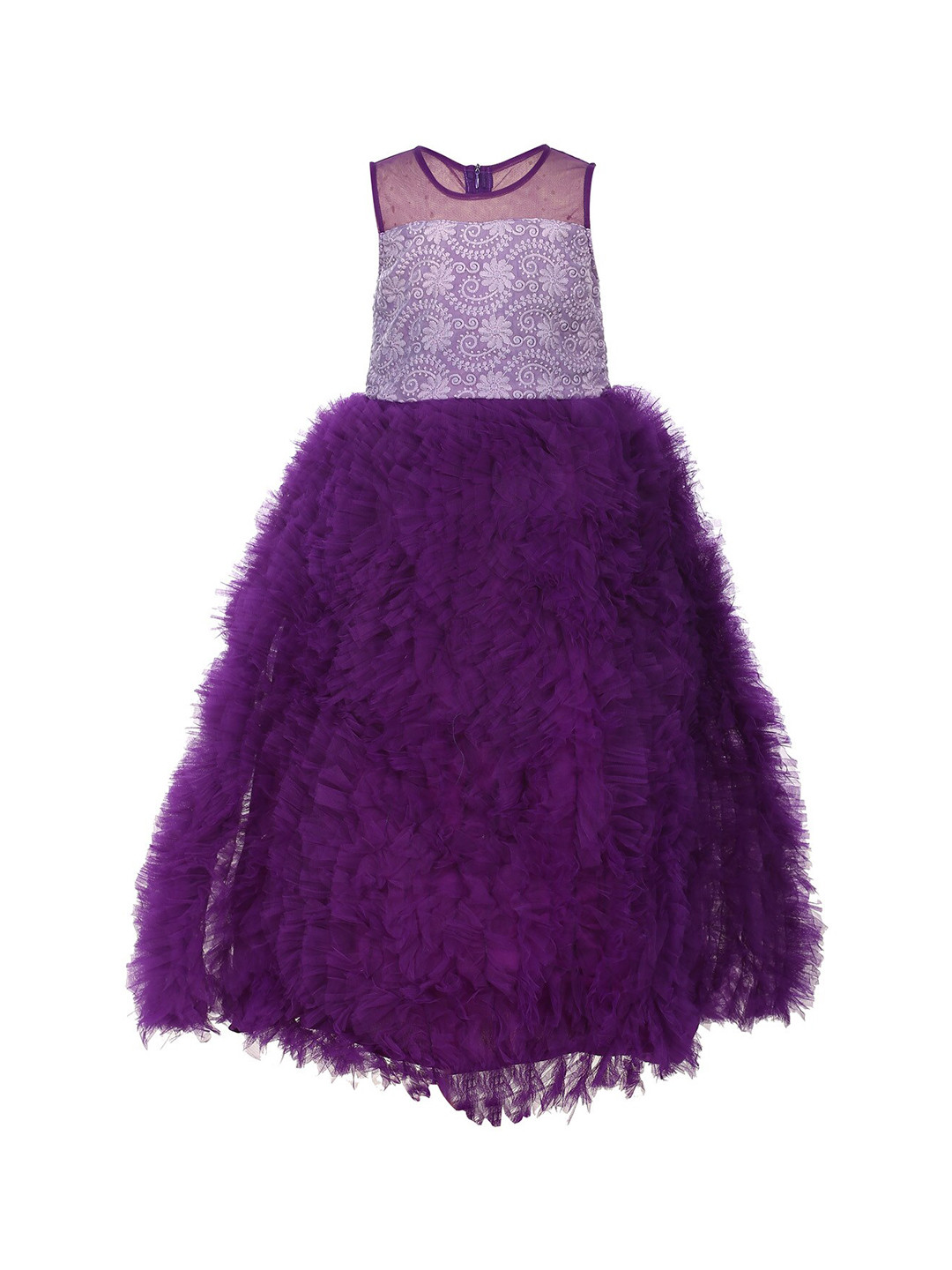 Samsara Couture Girls Purple Embroidered Fit and Flare Dress
