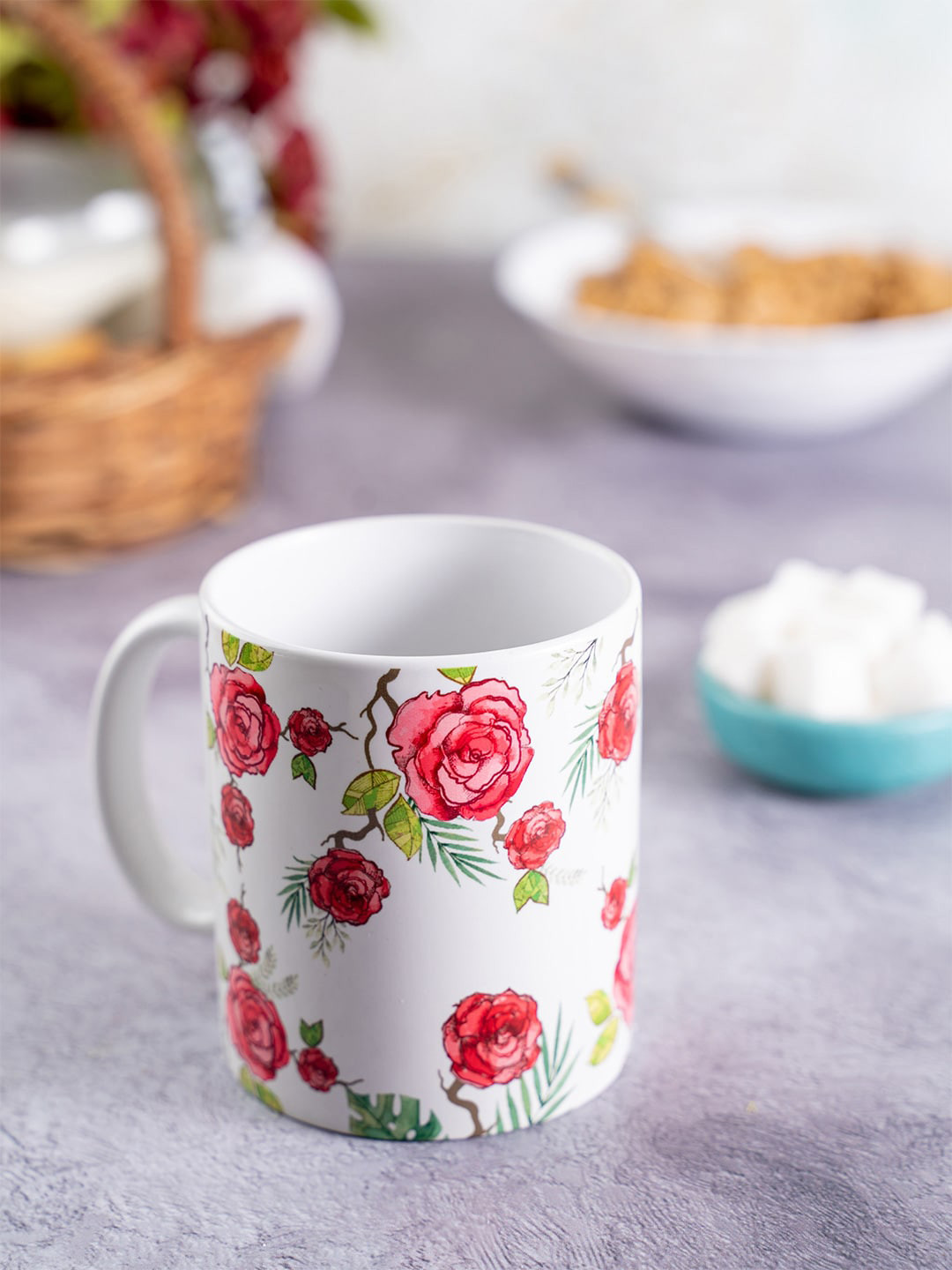 KOLOROBIA Push Yourself Because No One Else Is Going To Do It For You White Floral Ceramic Handmade Mug-325ml