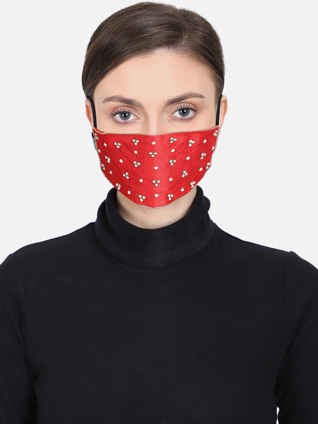 Anekaant Women Red & Gold-Coloured Embellished 3-Ply Reusable Outdoor Face Mask
