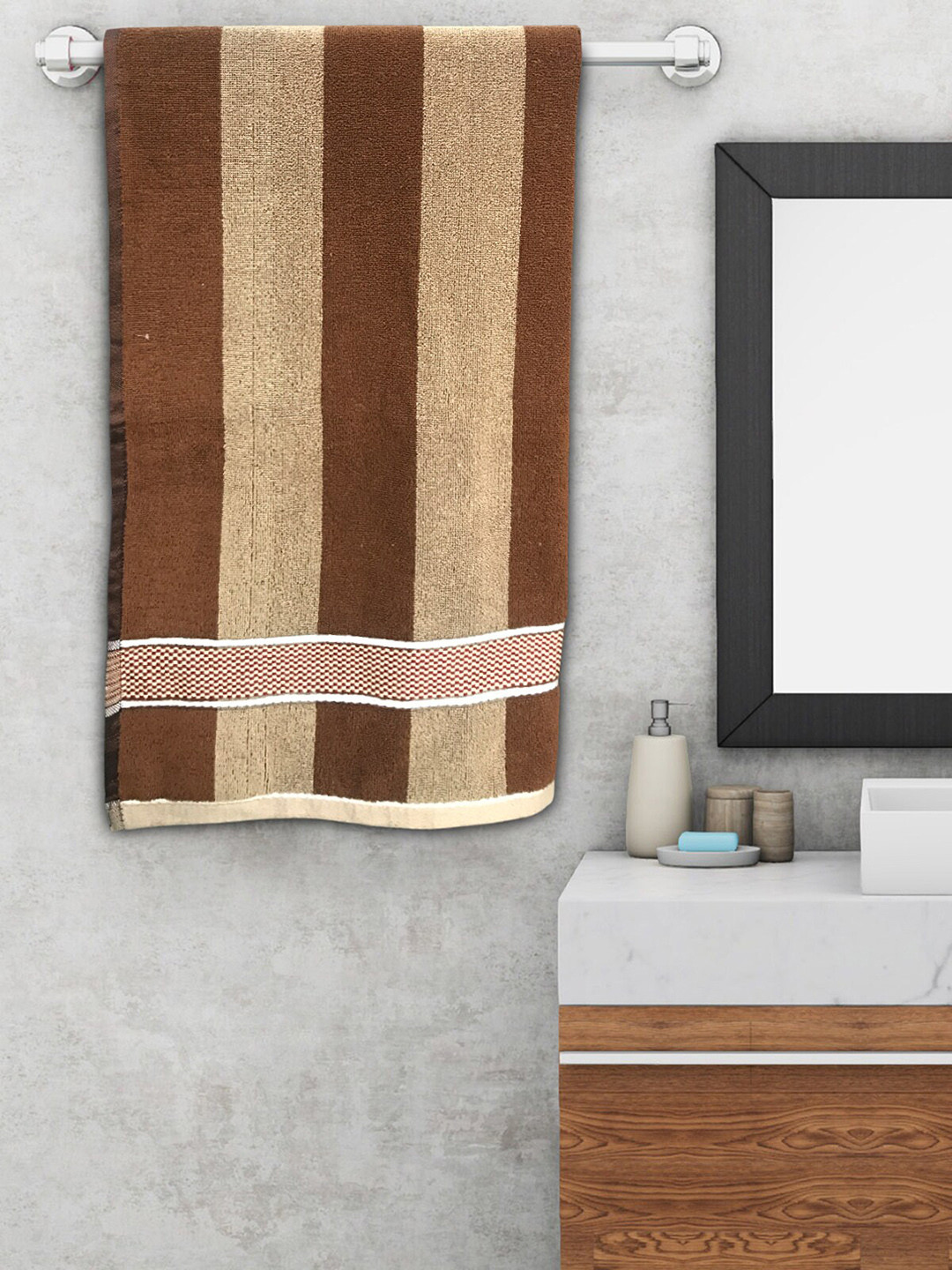 Kuber Industries Brown & Beige Striped 500 GSM Bath Towel