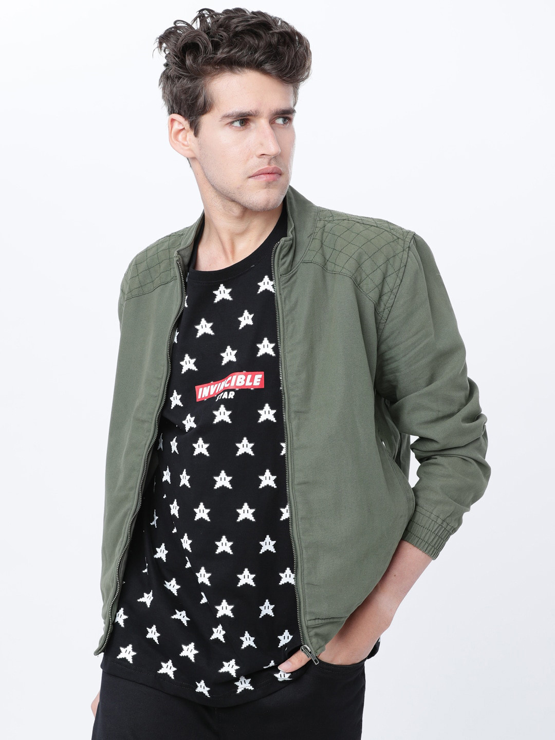 HIGHLANDER Men Green Solid Bomber Jacket