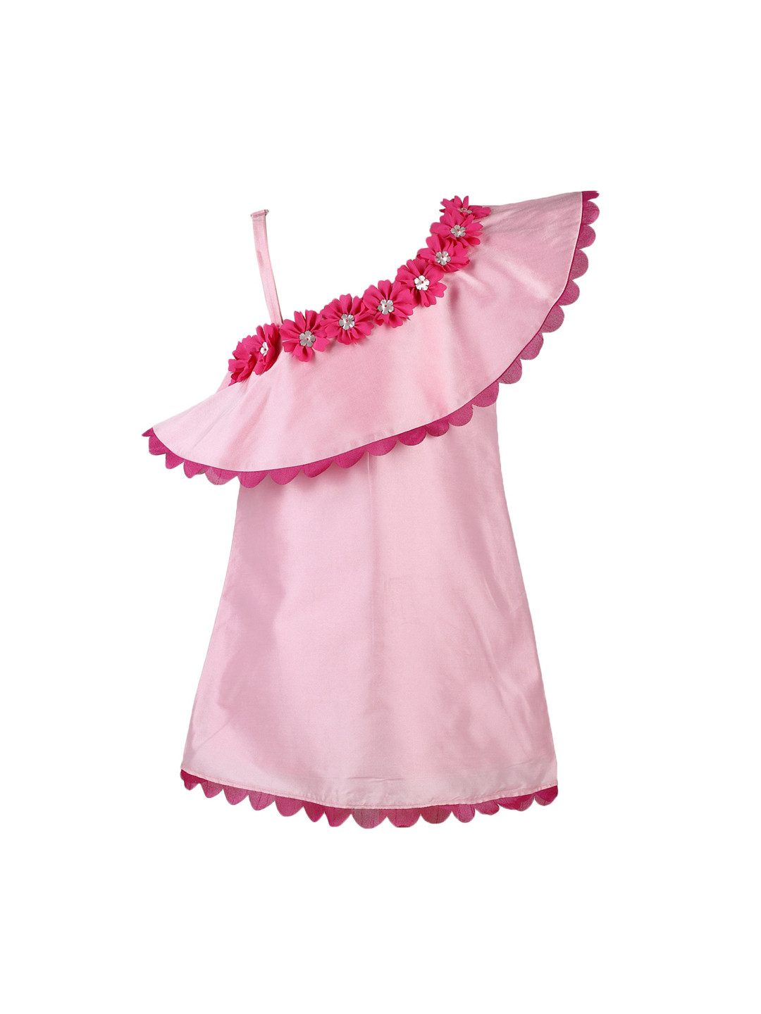 A Little Fable Girls Pink & Red Solid A-Line Dress