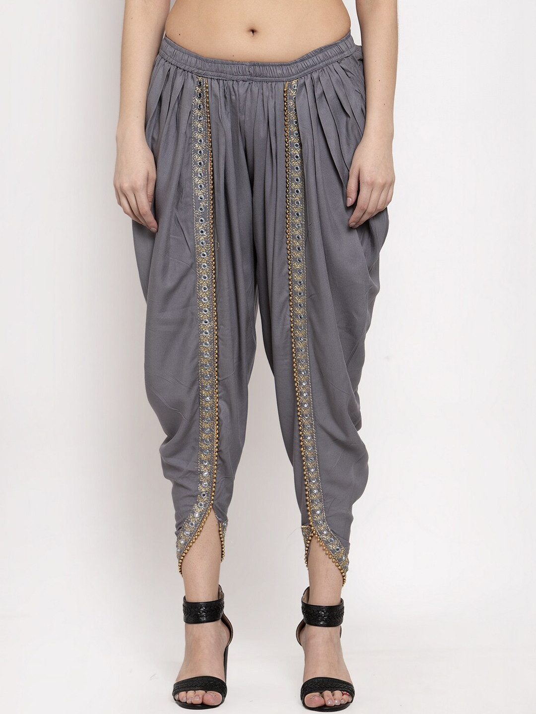 Miaz Lifestyle Women Grey Solid Dhoti Salwar With Embellished Border