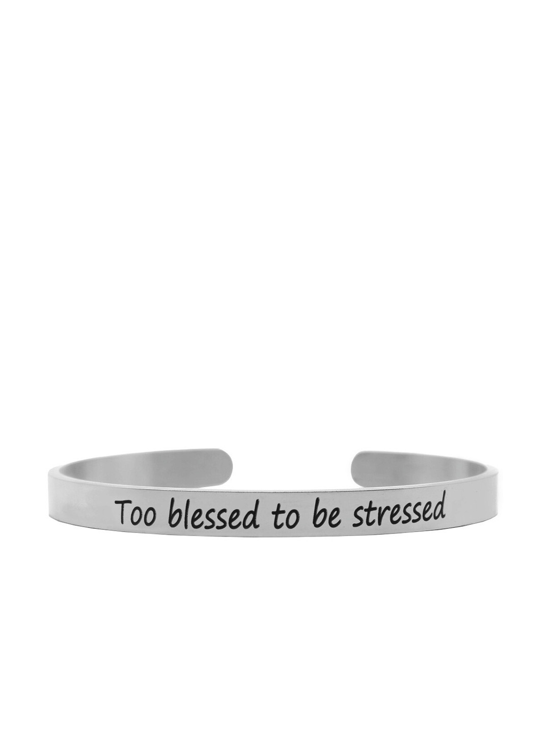 JOKER & WITCH Silver-Plated & Black Too Blessed To Be Stressed Cuff Bracelet
