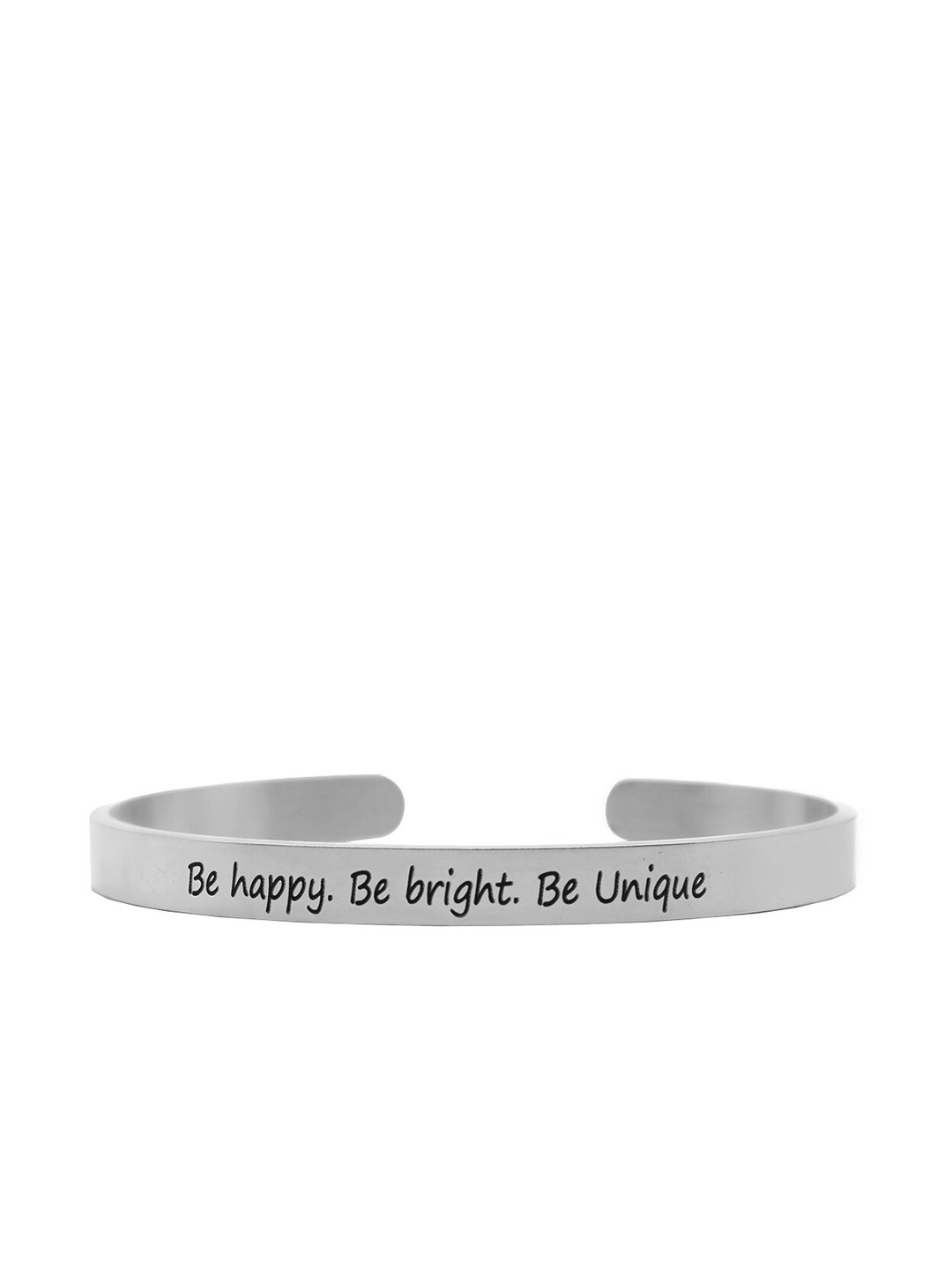 JOKER & WITCH Silver Plated Be Happy Be Bright Be Unique Quote Embossed Cuff Bracelet