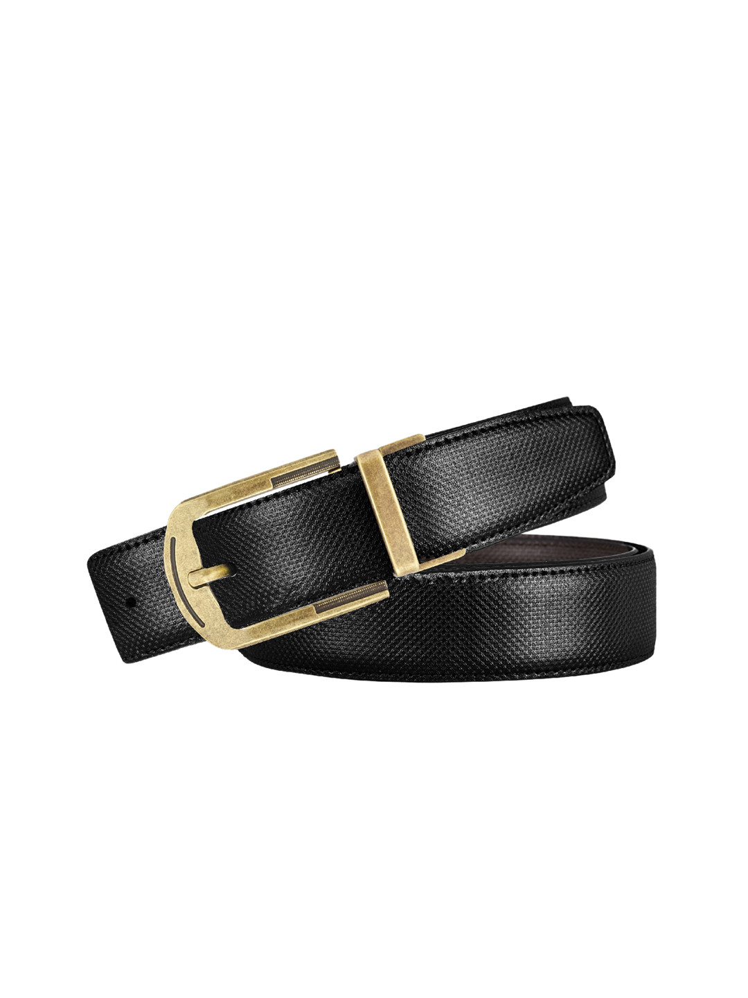 LOREM Men Black & Brown Textured Reversible Leather Belt