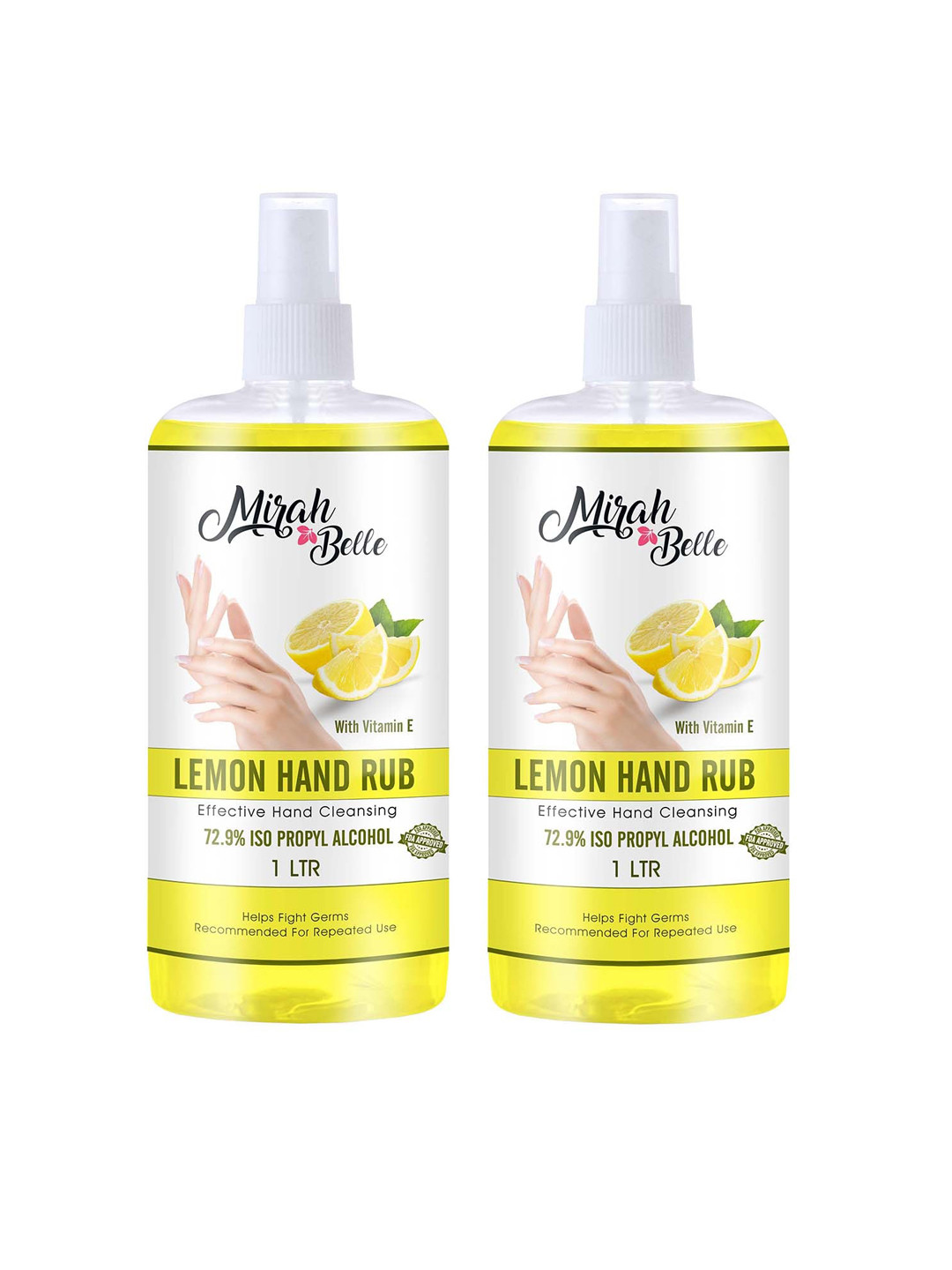 Mirah Belle Pack of 2 Lemon Hand Rub Sanitizer Spray With Vitamin E - 1000 ml each