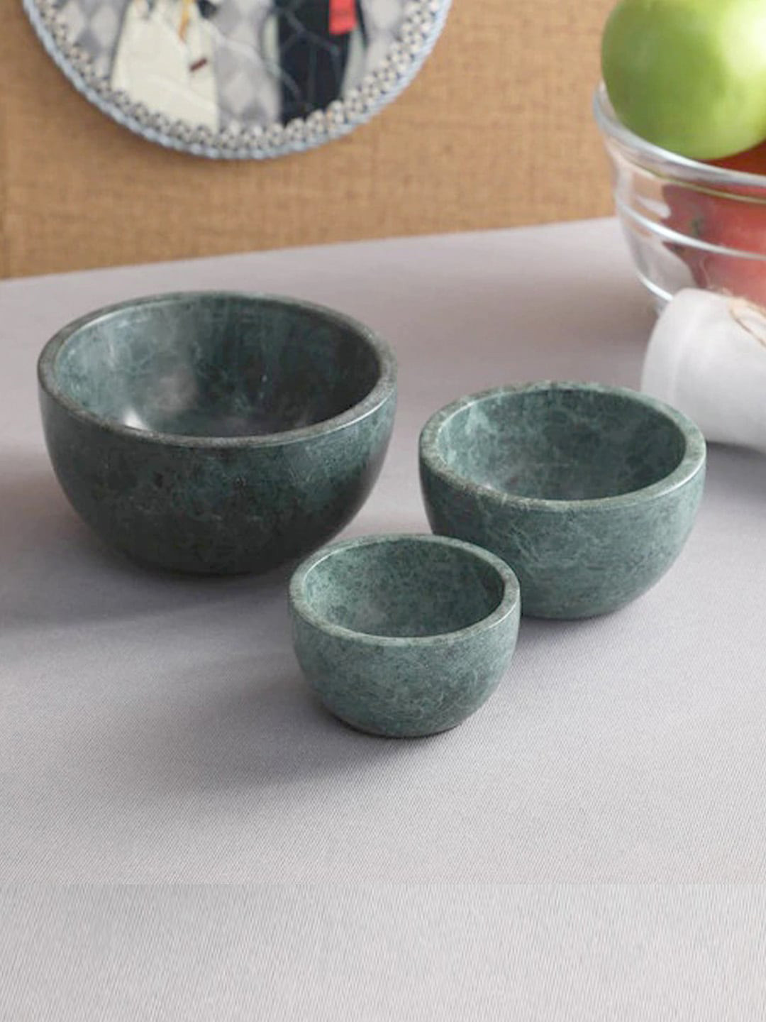 NikkisPride Set Of 3 Green Solid Marble   Multi-Utility Bowls