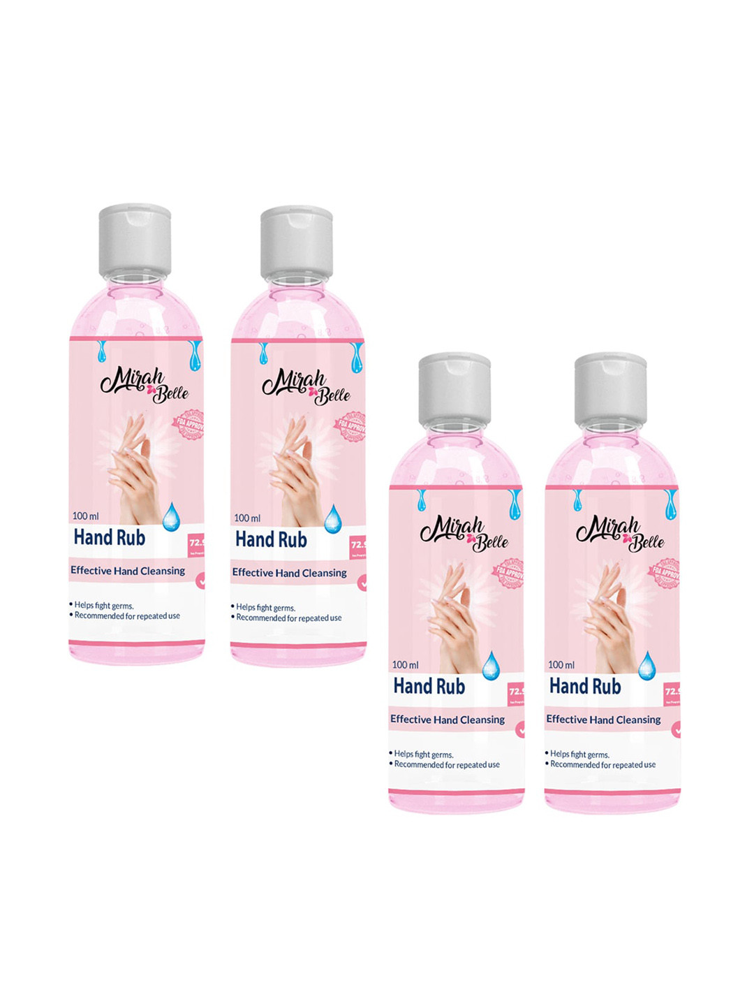 Mirah Belle Pack of 4 Pink Hand Rub Sanitizer Gel 400 ml