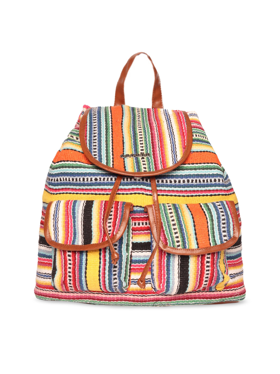 ASTRID Women Pink & Yellow Striped Backpack