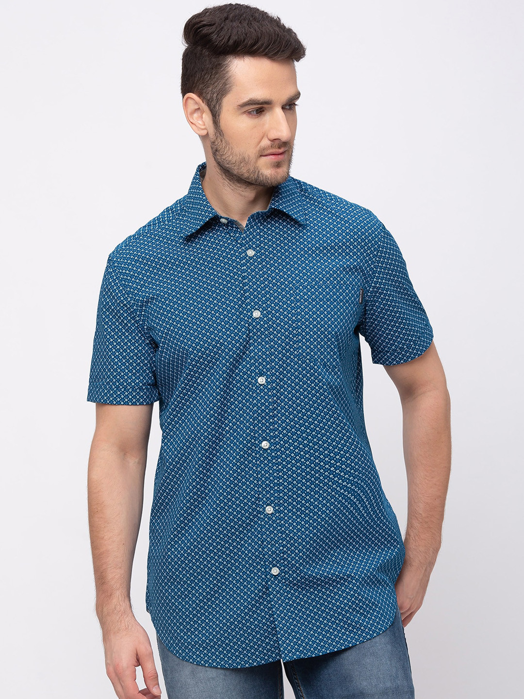 Kenneth Cole Men Blue Regular Fit Printed Casual Shirt