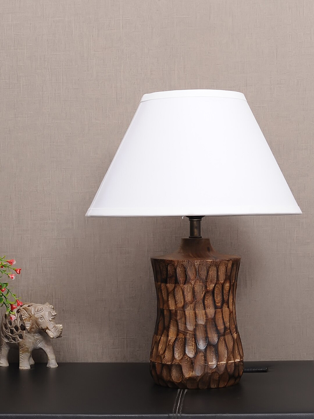 THE LIGHT STORE Brown & White Solid Frustum Table Lamp