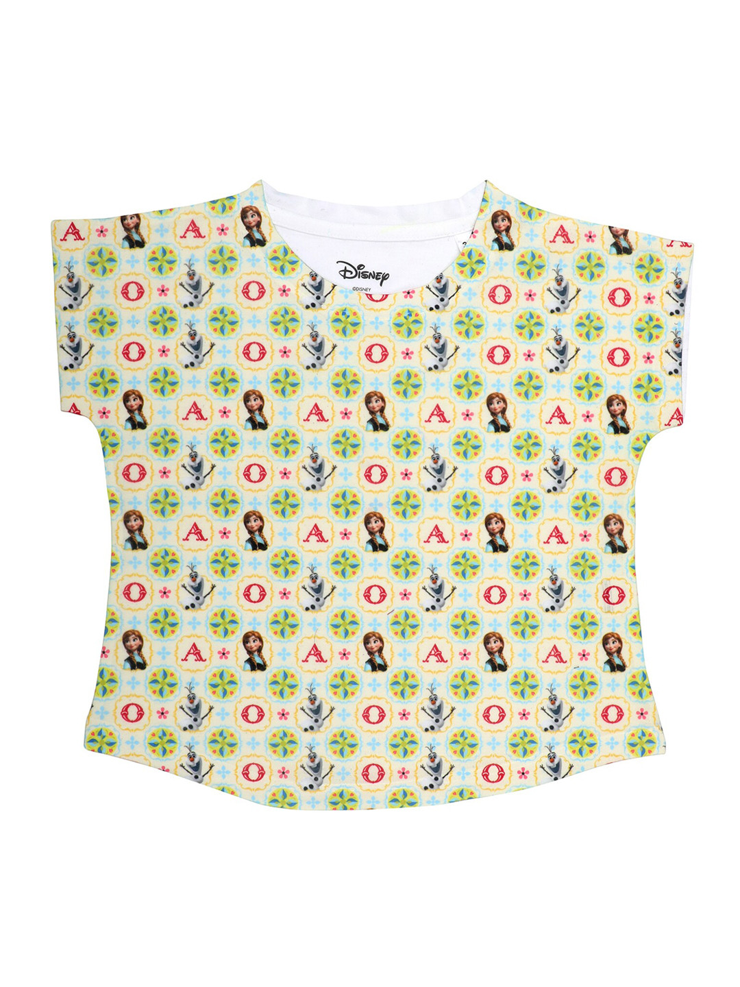 Disney by Wear Your Mind Girls Off-White & Green Frozen Printed Top