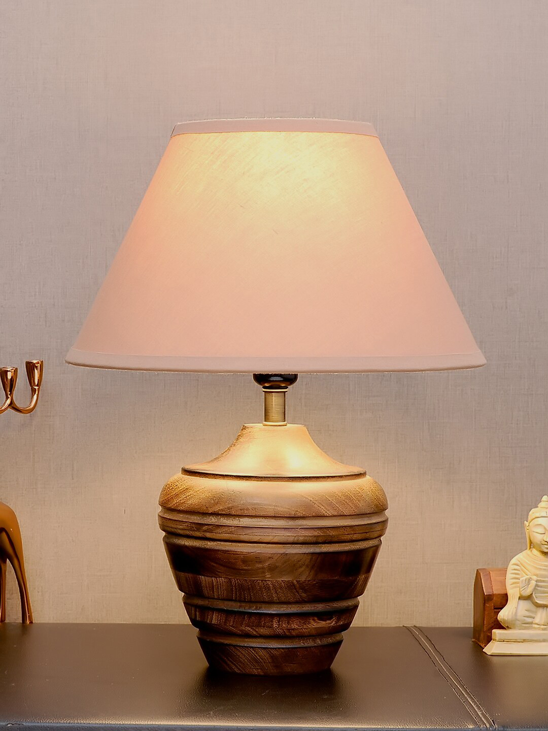 THE LIGHT STORE Brown Self-Design Table Lamp With Beige Shade