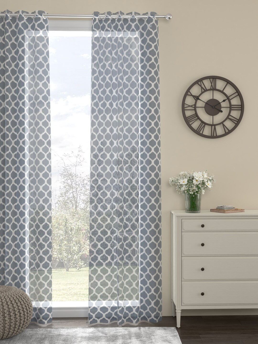 ROSARA HOME Grey & White Printed Long Door Curtain