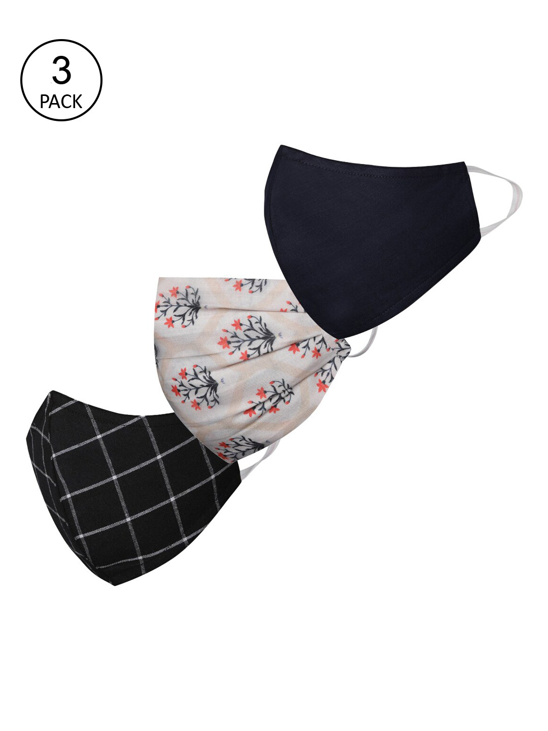 VASTRAMAY Unisex Pack Of 3 2-Ply Reusable Cloth Half Face Masks