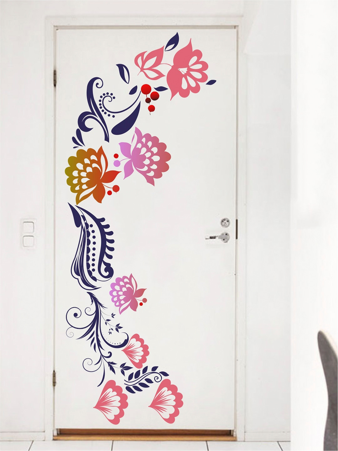 rawpockets Pink & Navy Blue Floral Door Stickers