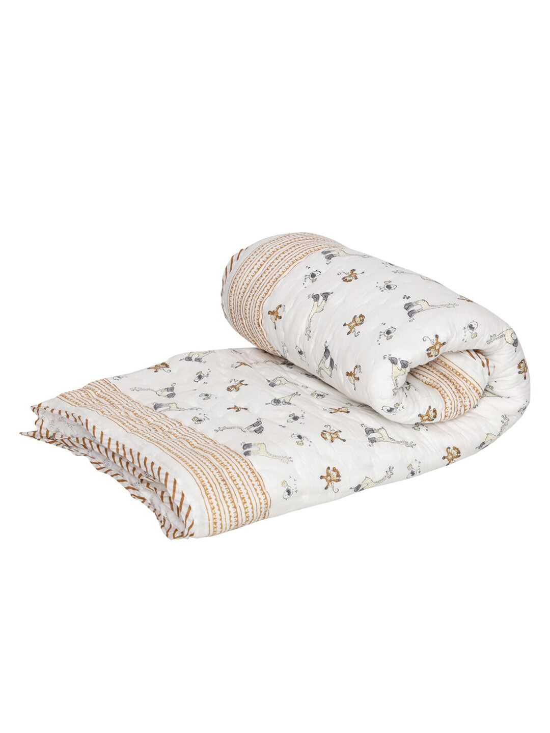 Moms Home White & Brown Organic Cotton Jungle Print AC Quilt