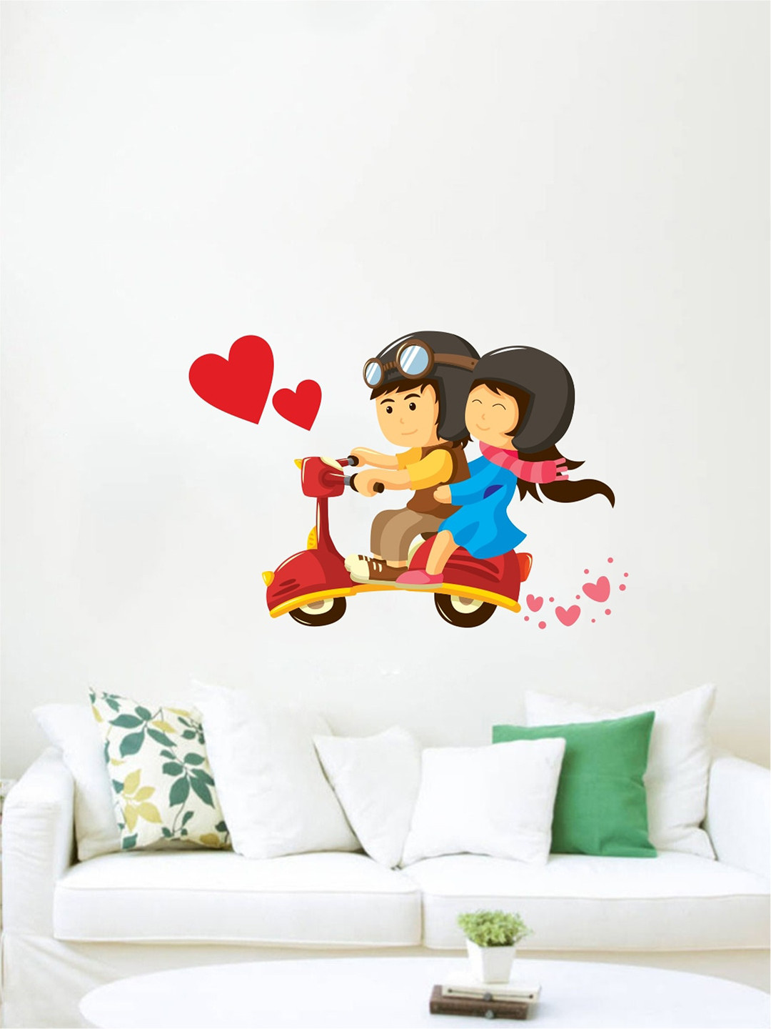 rawpockets Red Lovely Couple Riding A Scooter Wall Sticker