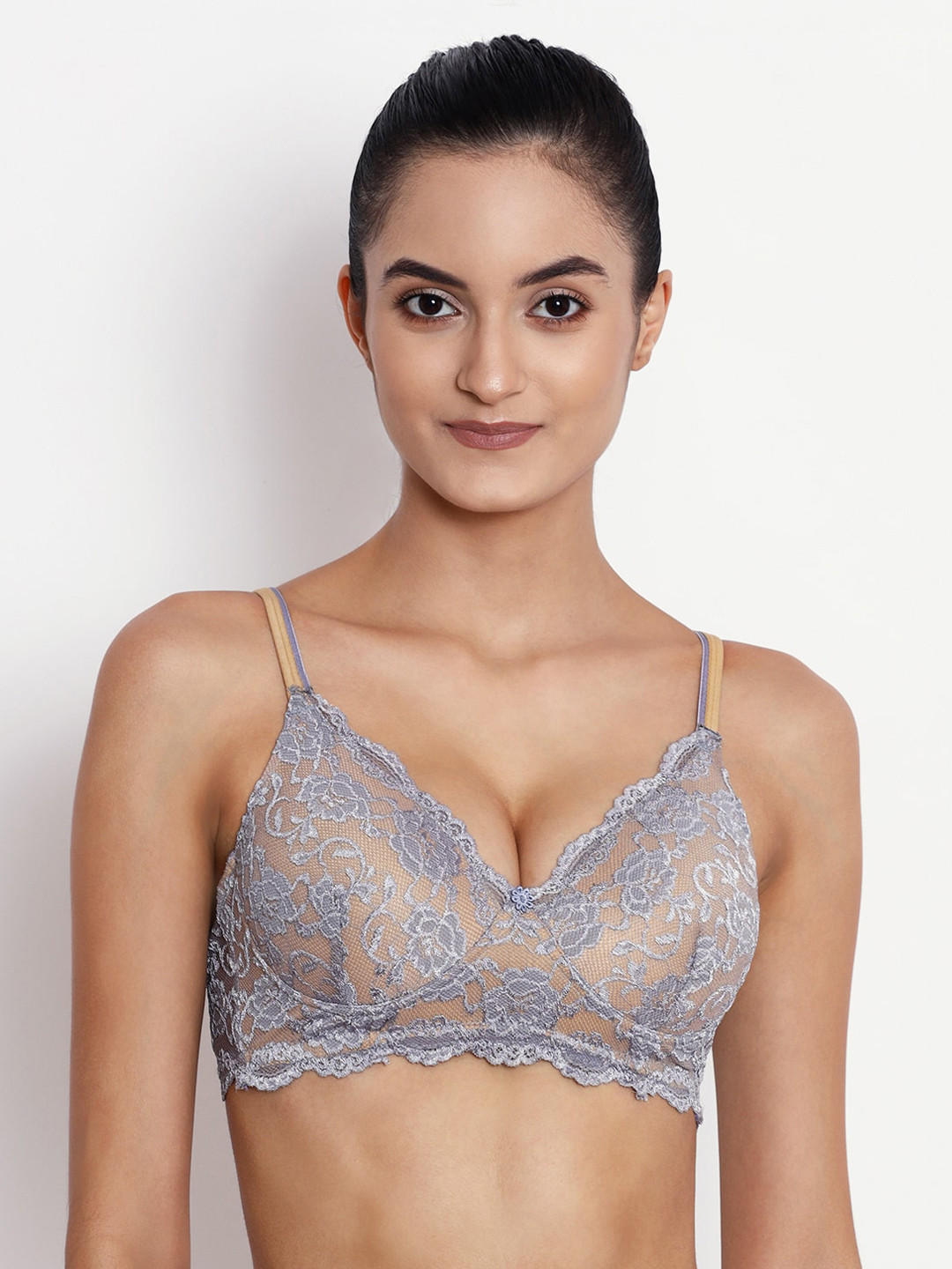 ABELINO Grey Self Design Non-Wired Heavily Padded Push-Up Bra LEOGREYSKIN