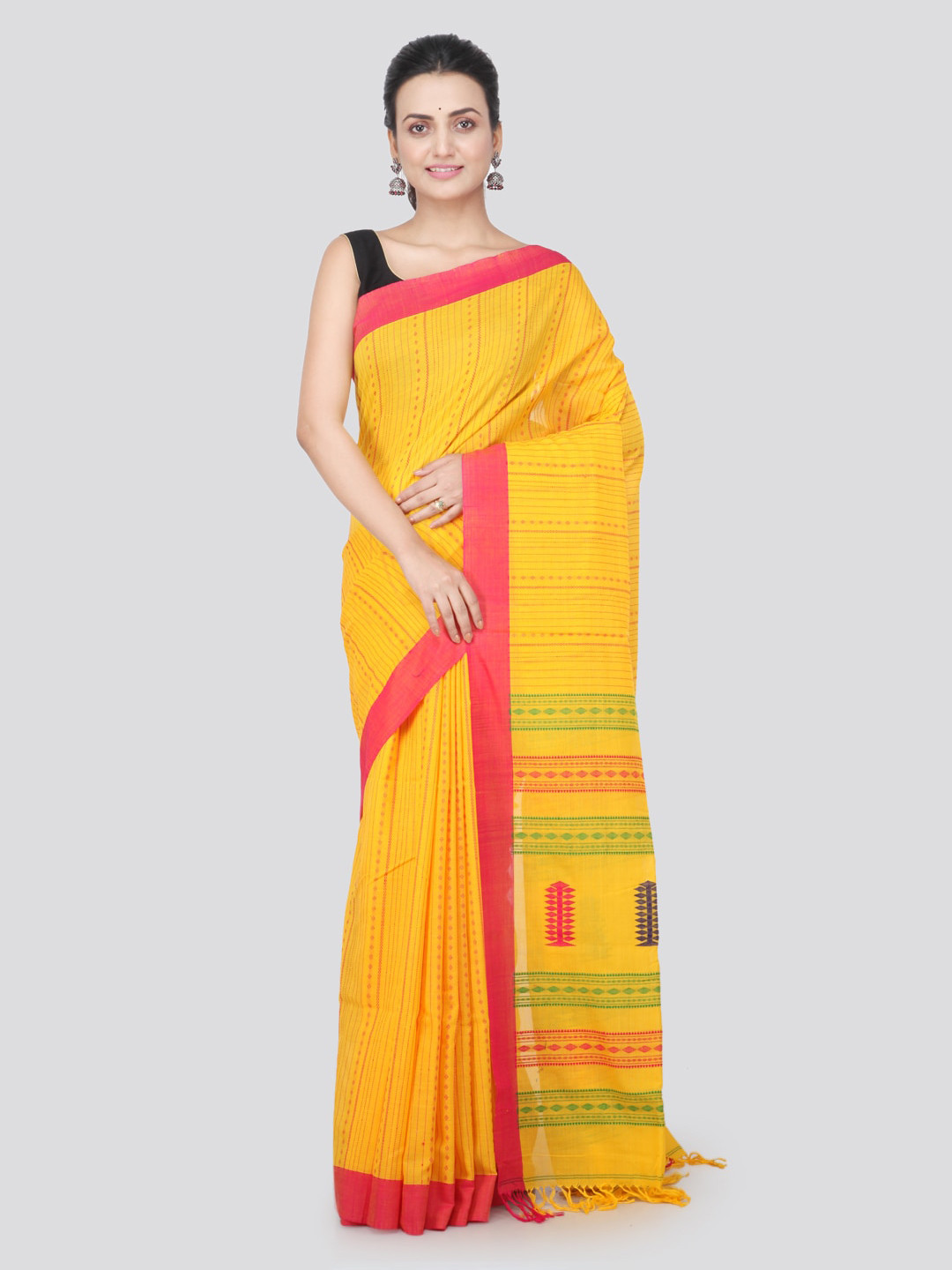 PinkLoom Yellow Pure Cotton Woven Design Handloom Sustainable Saree