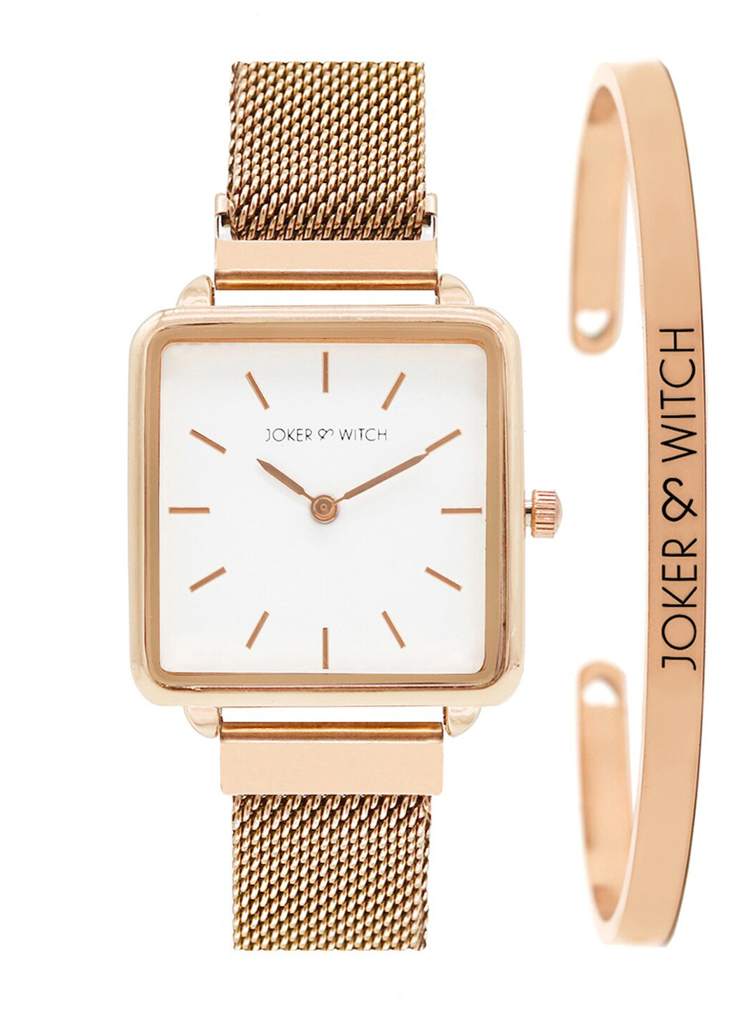 JOKER & WITCH Women Rose Gold-Toned & White Watch Gift Set JWBS229