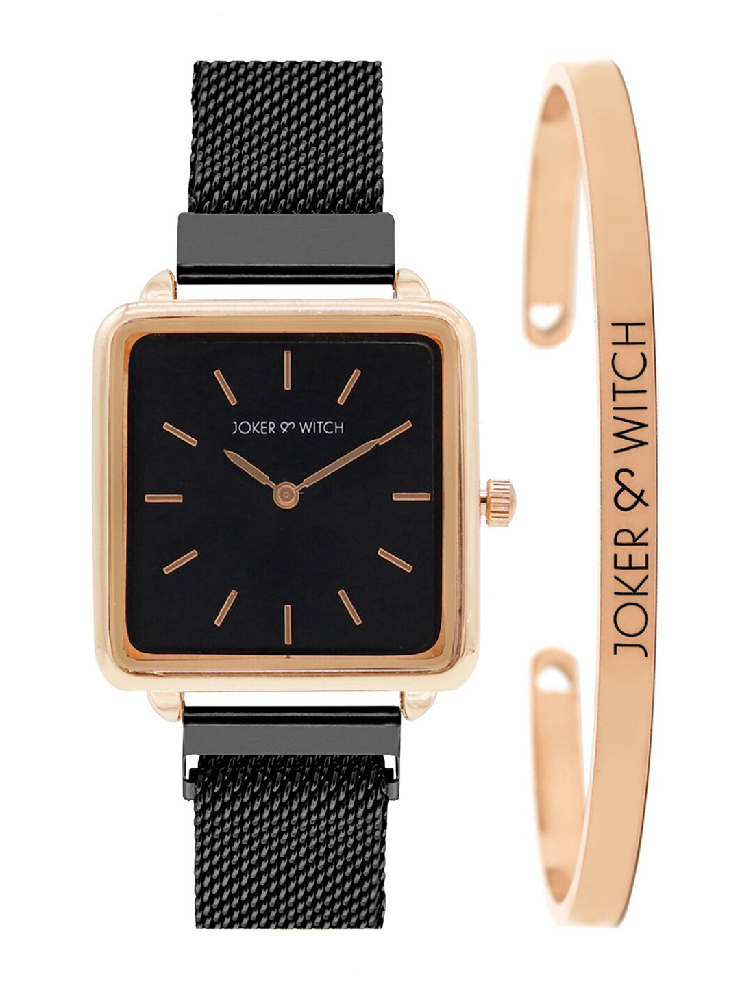 JOKER & WITCH Women Rose Gold-Toned & Black Watch Gift Set JWBS244