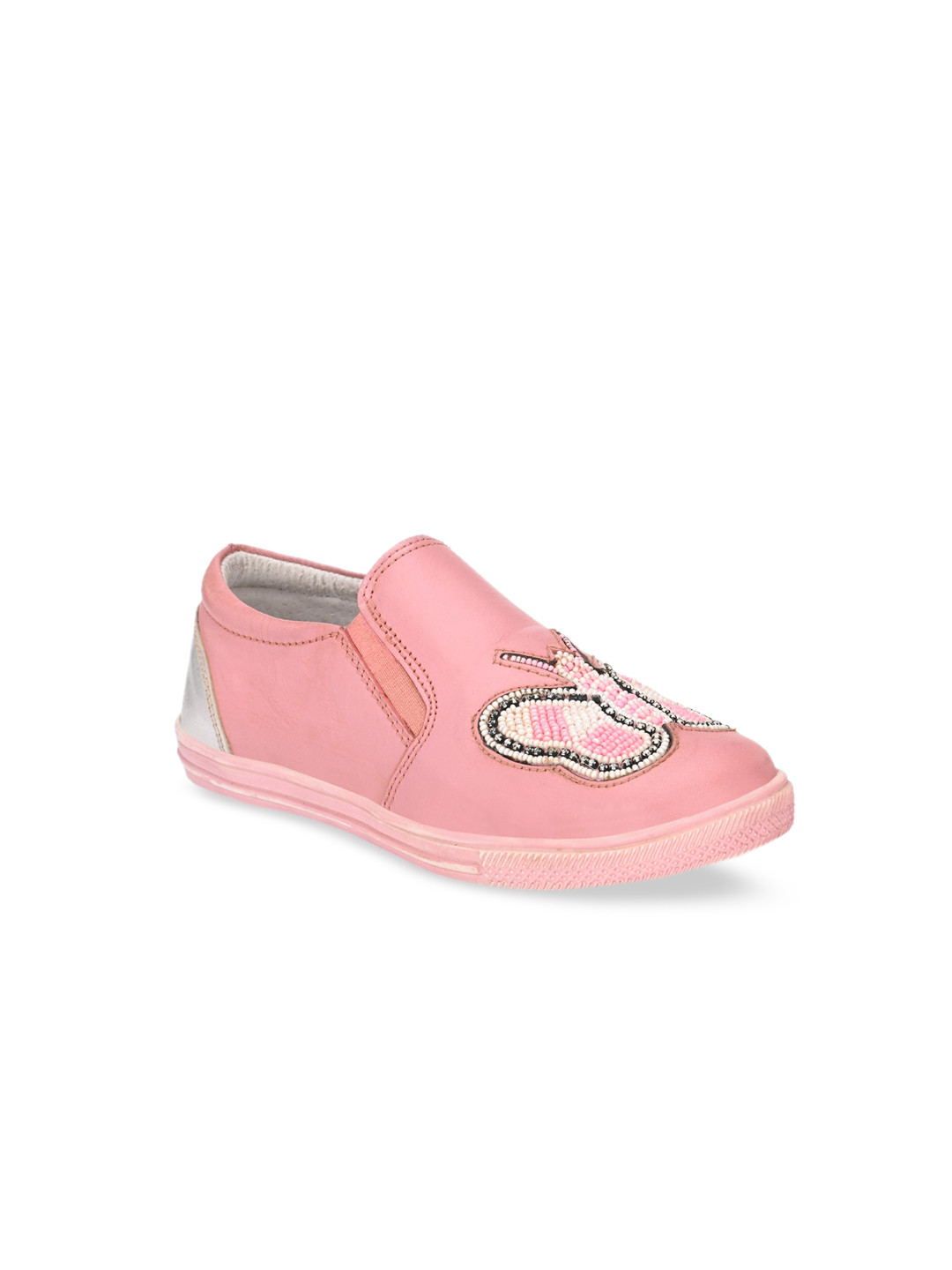 CARLO ROMANO Girls Pink Slip-On Leather Woven Design Slip-On Sneakers