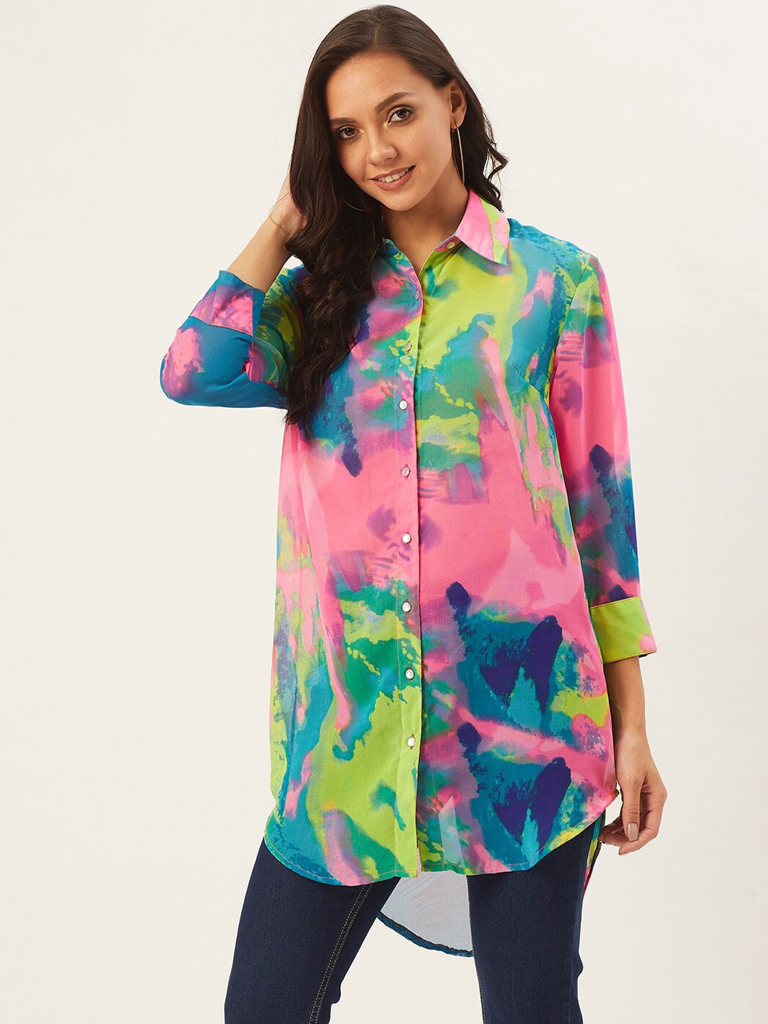ANVI Be Yourself Women Multicoloured Tie & Die Casual Shirt