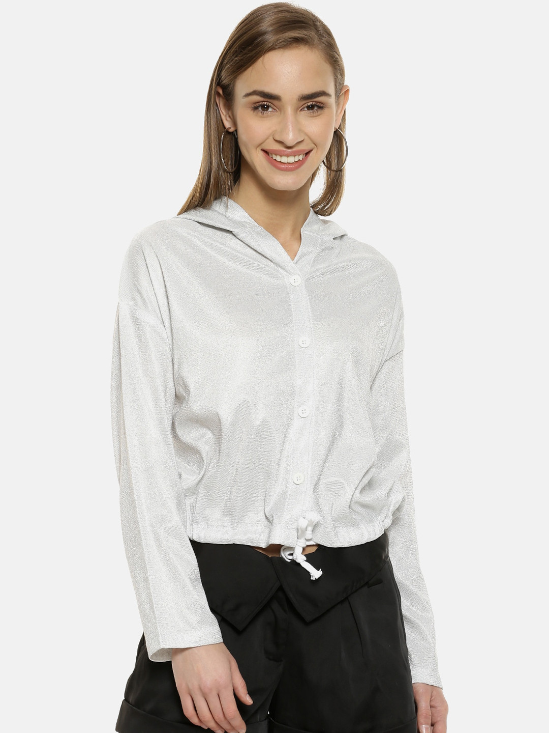 Campus Sutra Women White Solid Shirt Style Top