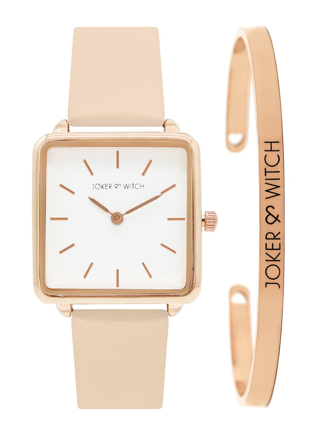 JOKER & WITCH Women White & Rose Gold-Toned Amore Watch & Bracelet Gift Set JWBS248
