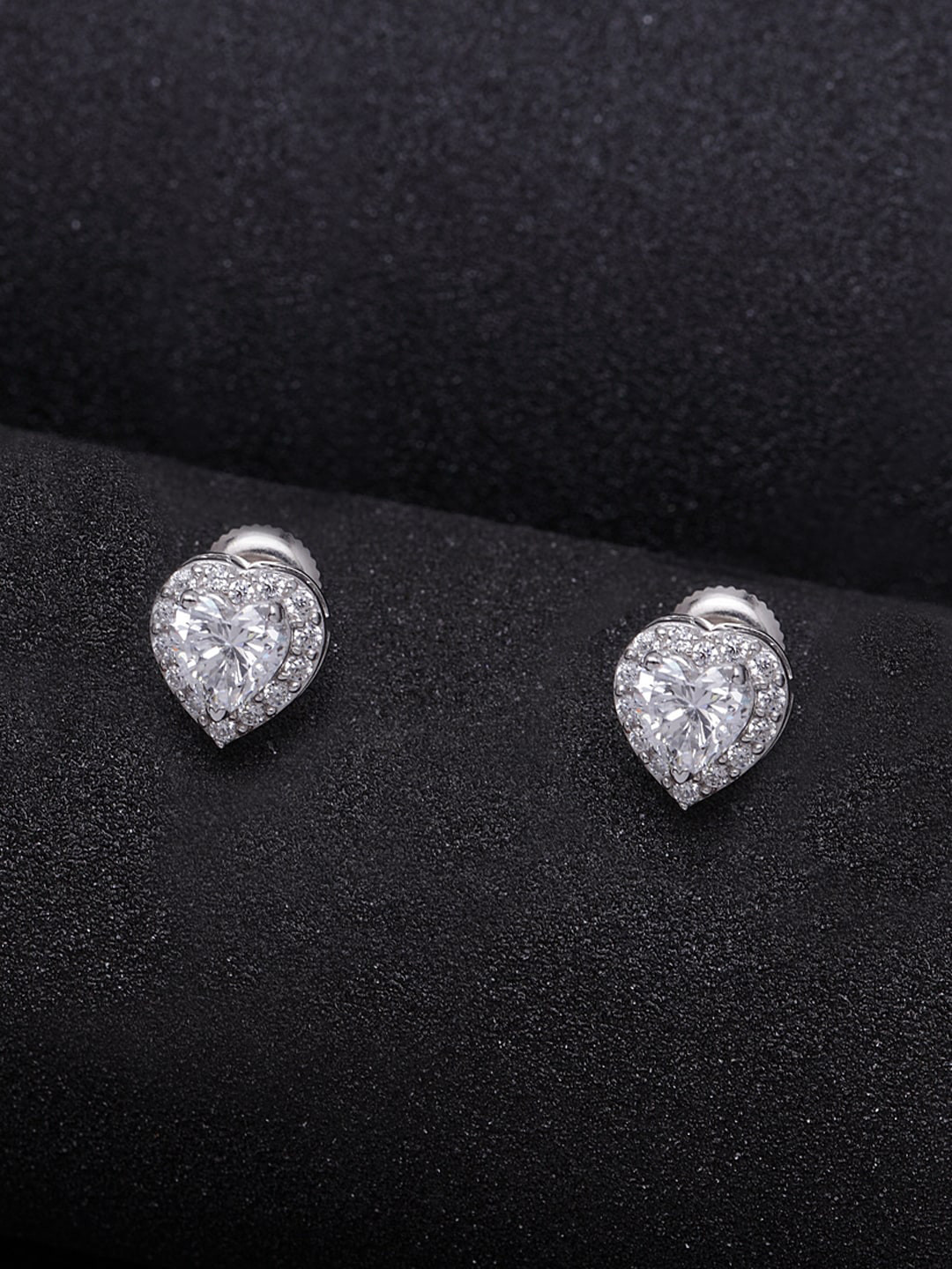 Clara Silver-Toned Heart Shaped Zirconia Valentine Studs