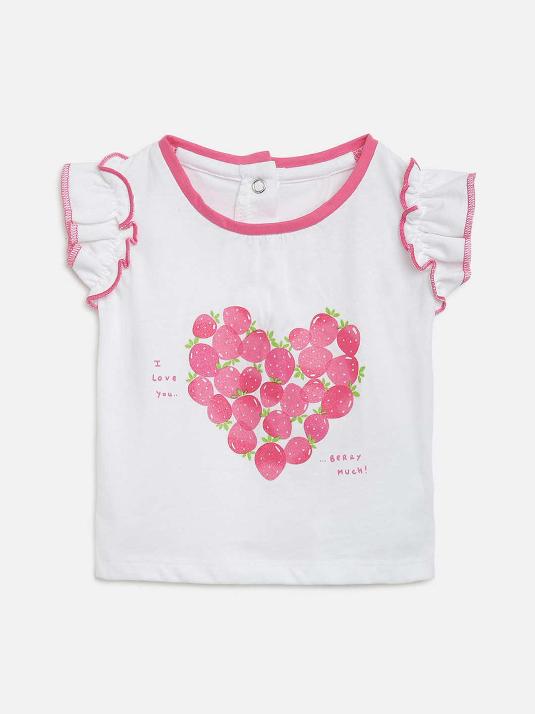 Chicco Girls White & Pink Printed Cotton Round Neck T-shirt