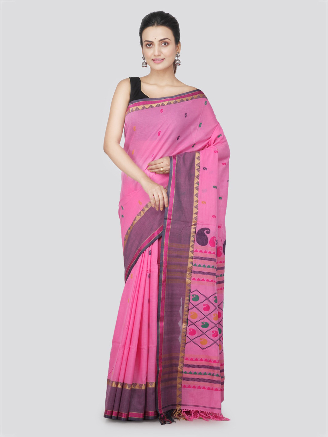 PinkLoom Pink Pure Cotton Woven Design Handloom Saree
