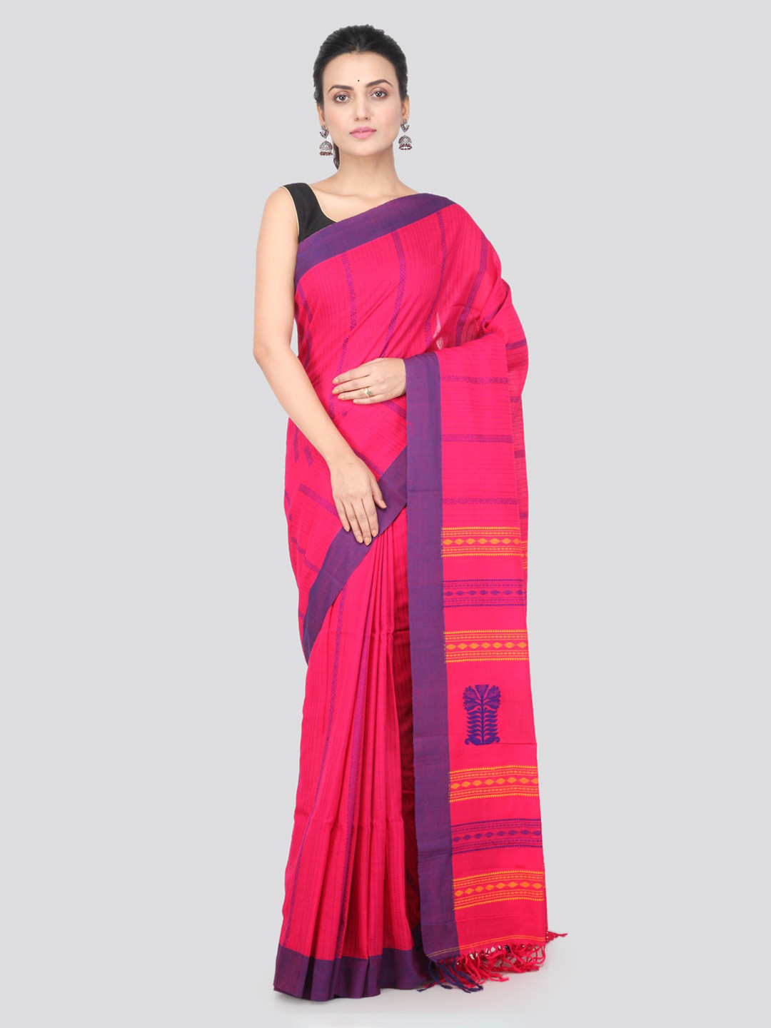 PinkLoom Pink & Blue Pure Cotton Woven Design Handloom Saree