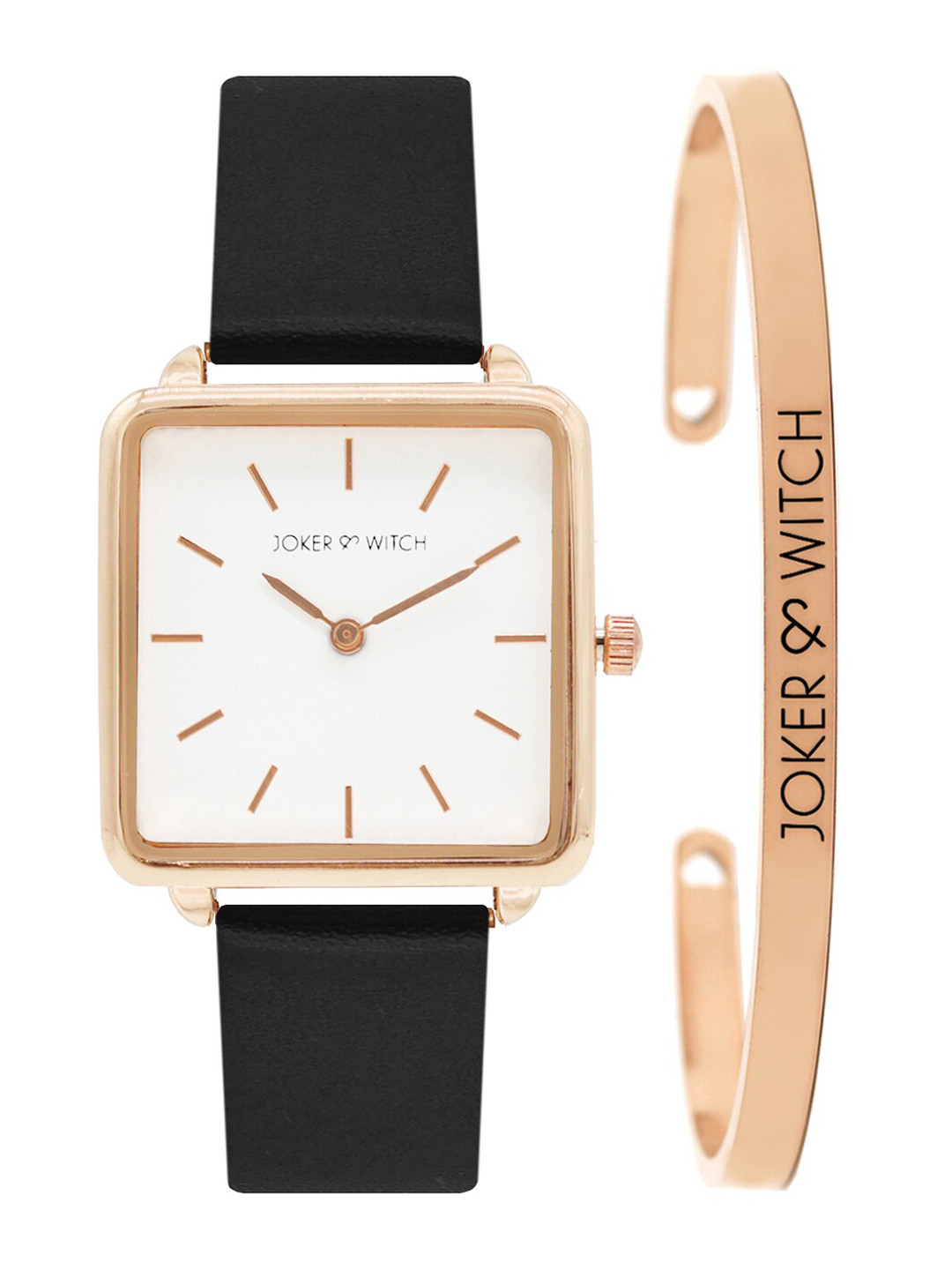 JOKER & WITCH Women Rose Gold & Black Watch Gift Set JWBS247