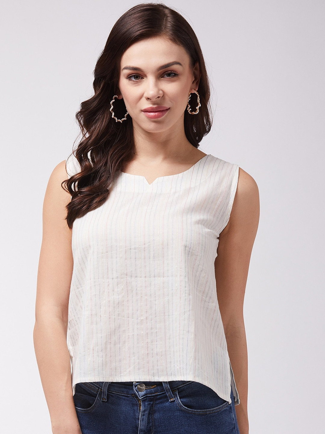 InWeave Women Off-White Striped Top