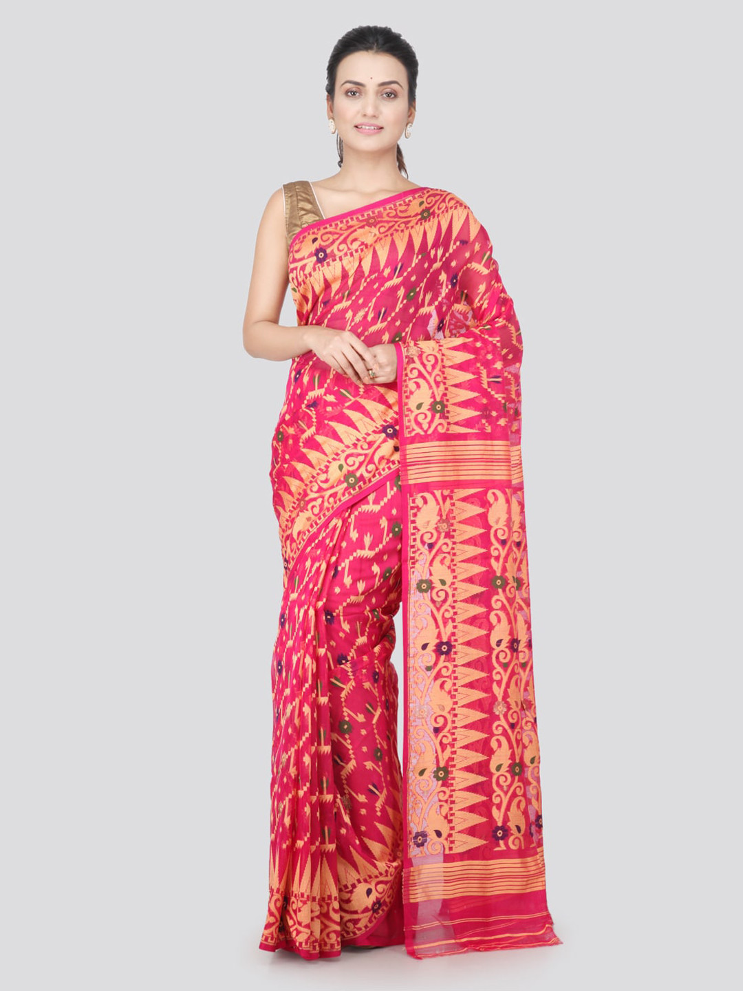 PinkLoom Pink Woven Design Jamdani Sustainable Saree