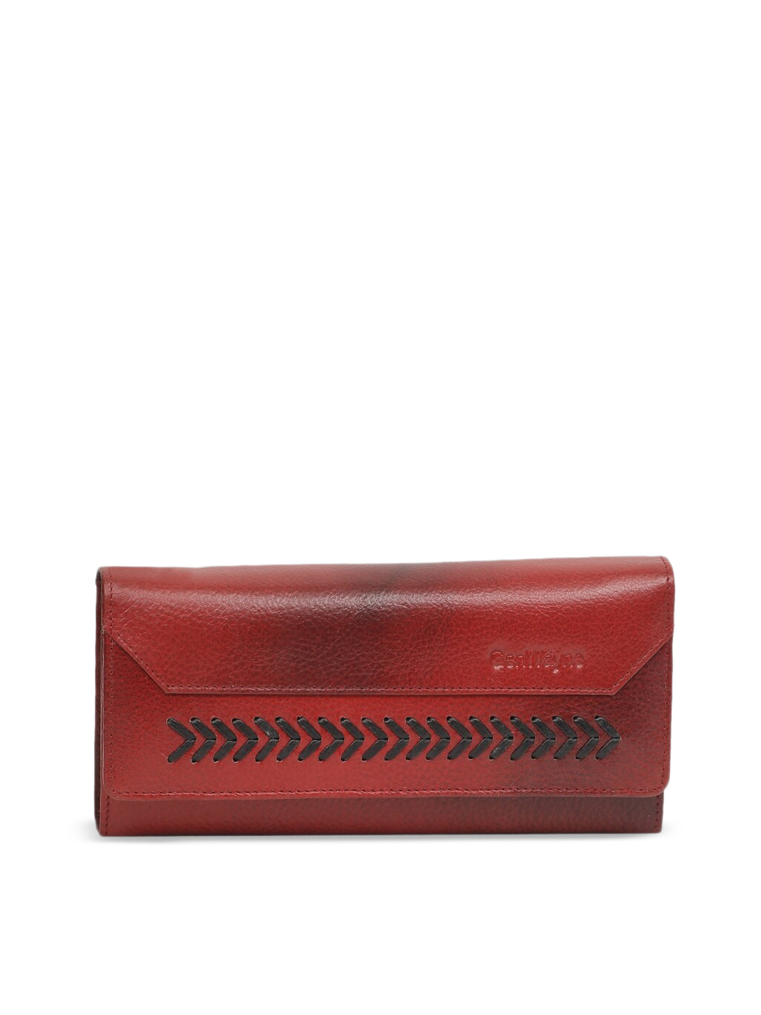 GENWAYNE Red & Black Solid Leather Purse Clutch