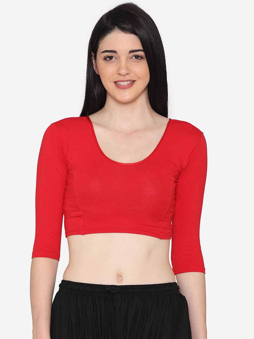 Vami Women Red Solid Stretchable Saree Blouse