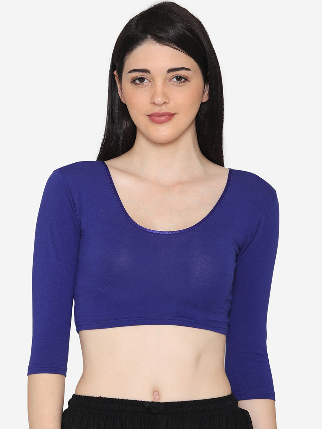 Vami Women Blue Solid Stretchable Saree Blouse