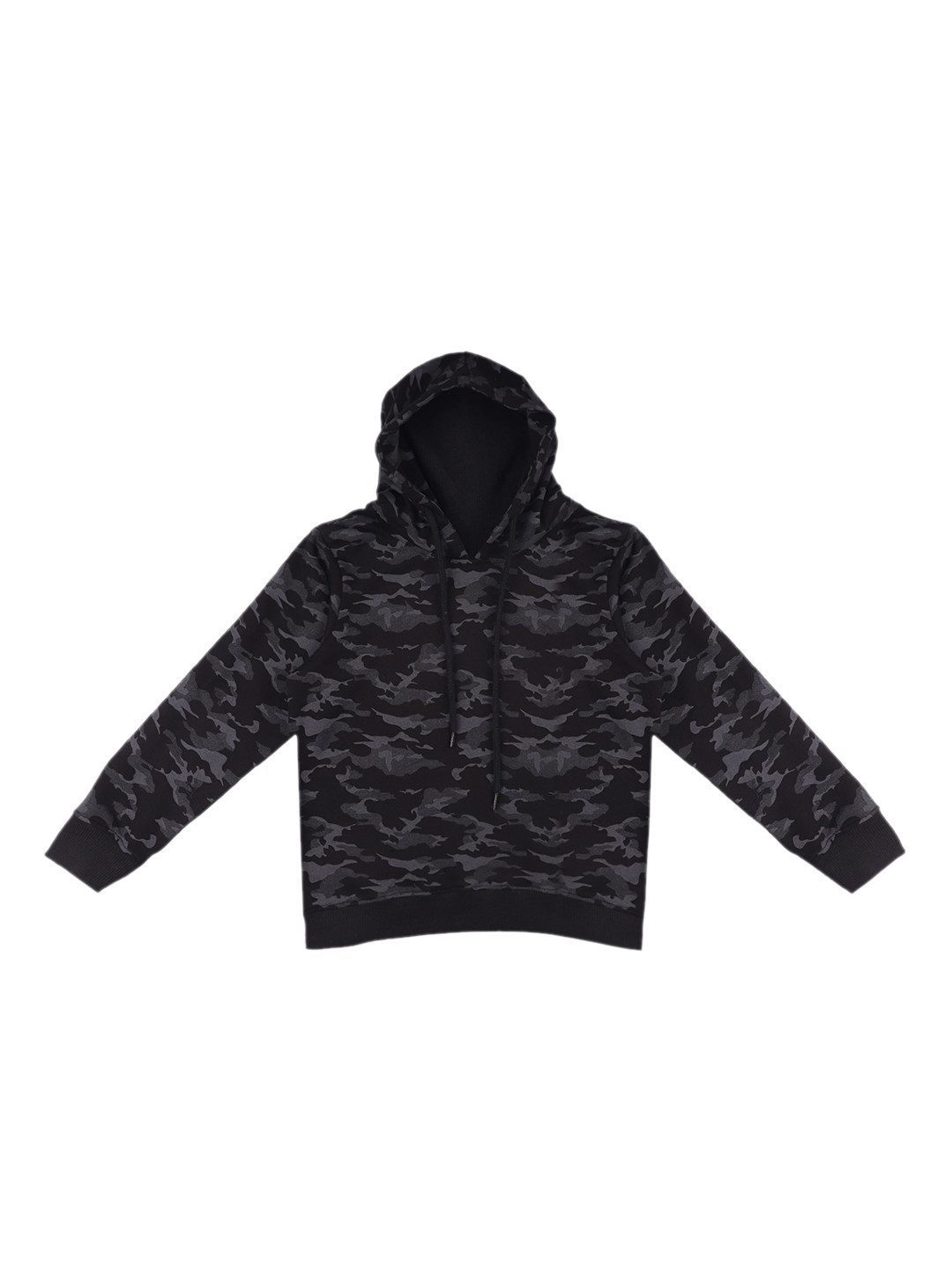 Wear Your Mind Boys Black Camo Printed Hooded Cotton Sweatshirt