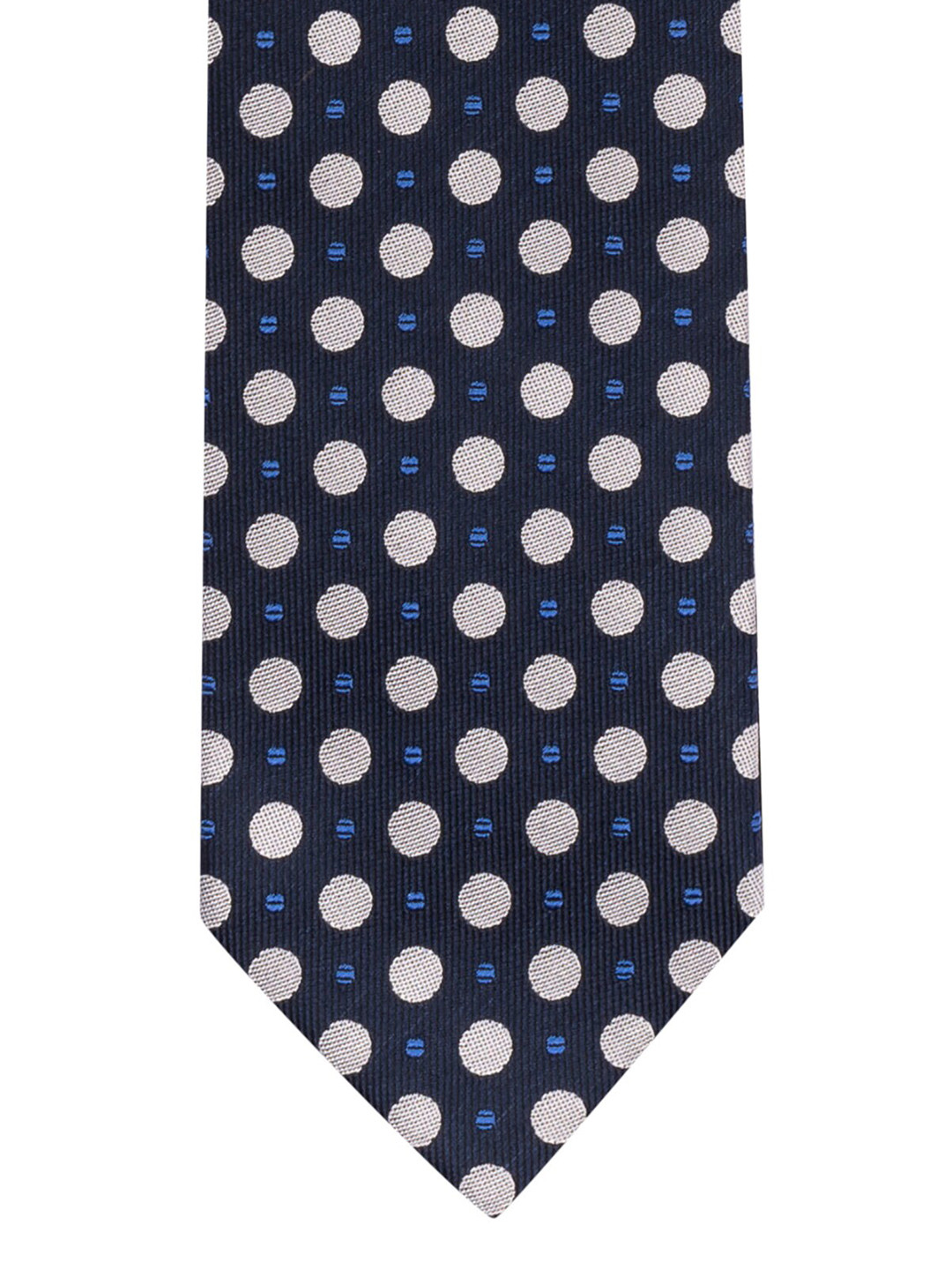 The Tie Hub Navy Blue & White Woven Design Reversible Broad Tie