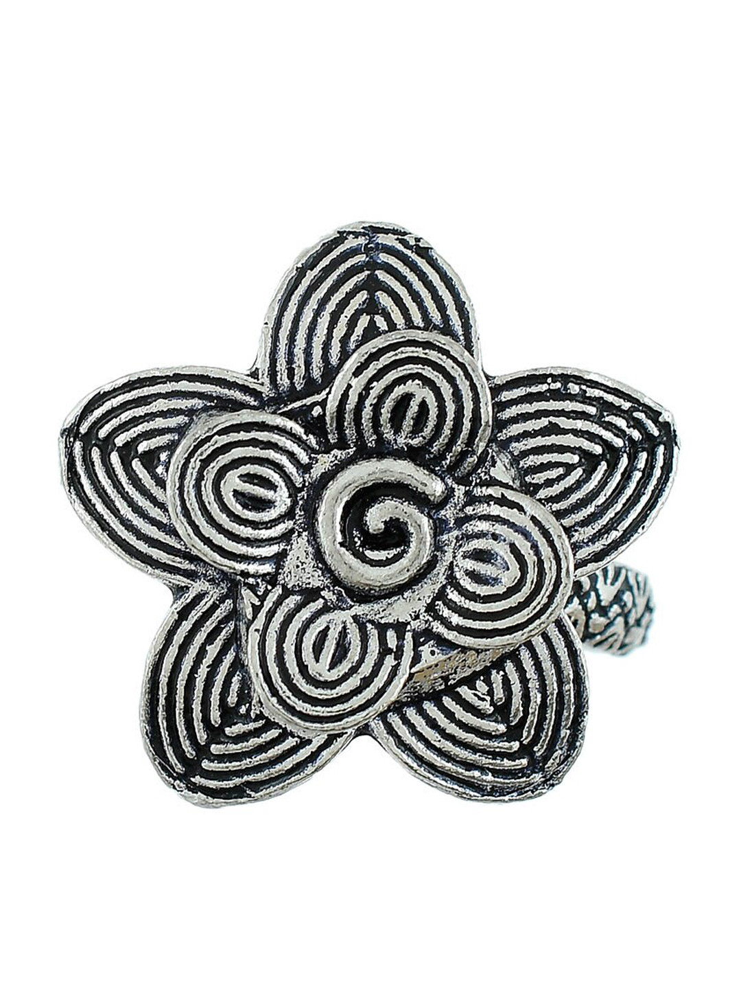 Silvermerc Designs Oxidised Silver-Plated Karma Rose Floral Finger Ring